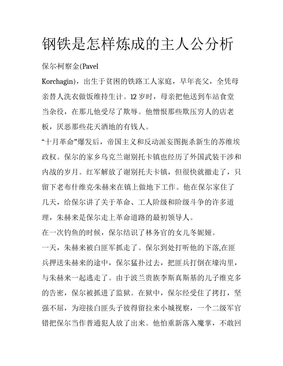 钢铁是怎样炼成的主人公分析_第1页