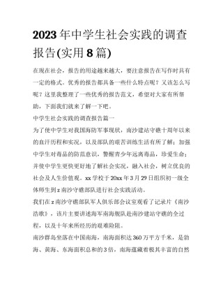 2023年中学生社会实践的调查报告(实用8篇)