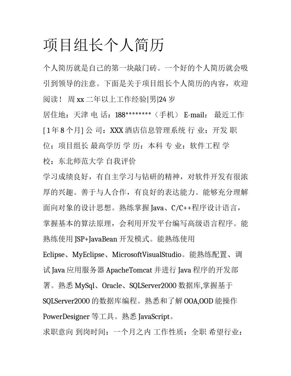 项目组长个人简历_第1页