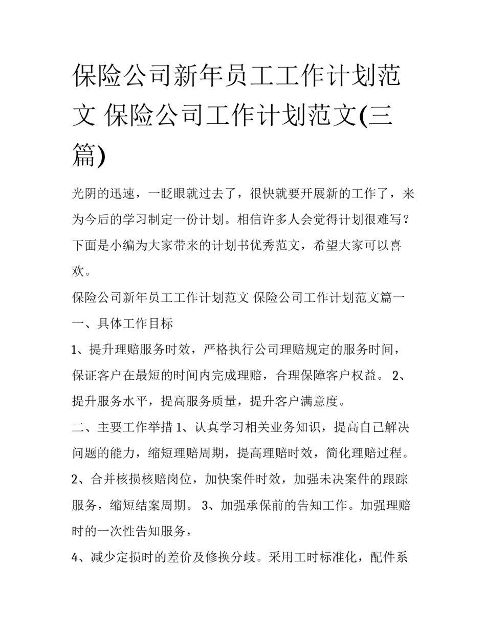 保险公司新年员工工作计划范文 保险公司工作计划范文(三篇)_第1页