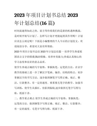 2023年项目计划书总结 2023年计划总结(16篇)