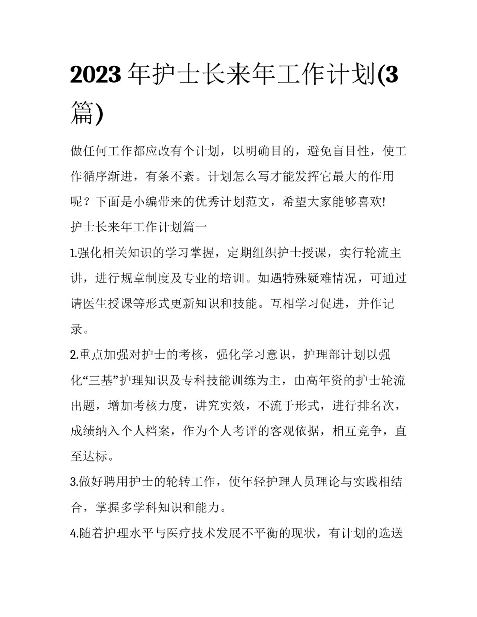2023年护士长来年工作计划(3篇)_第1页