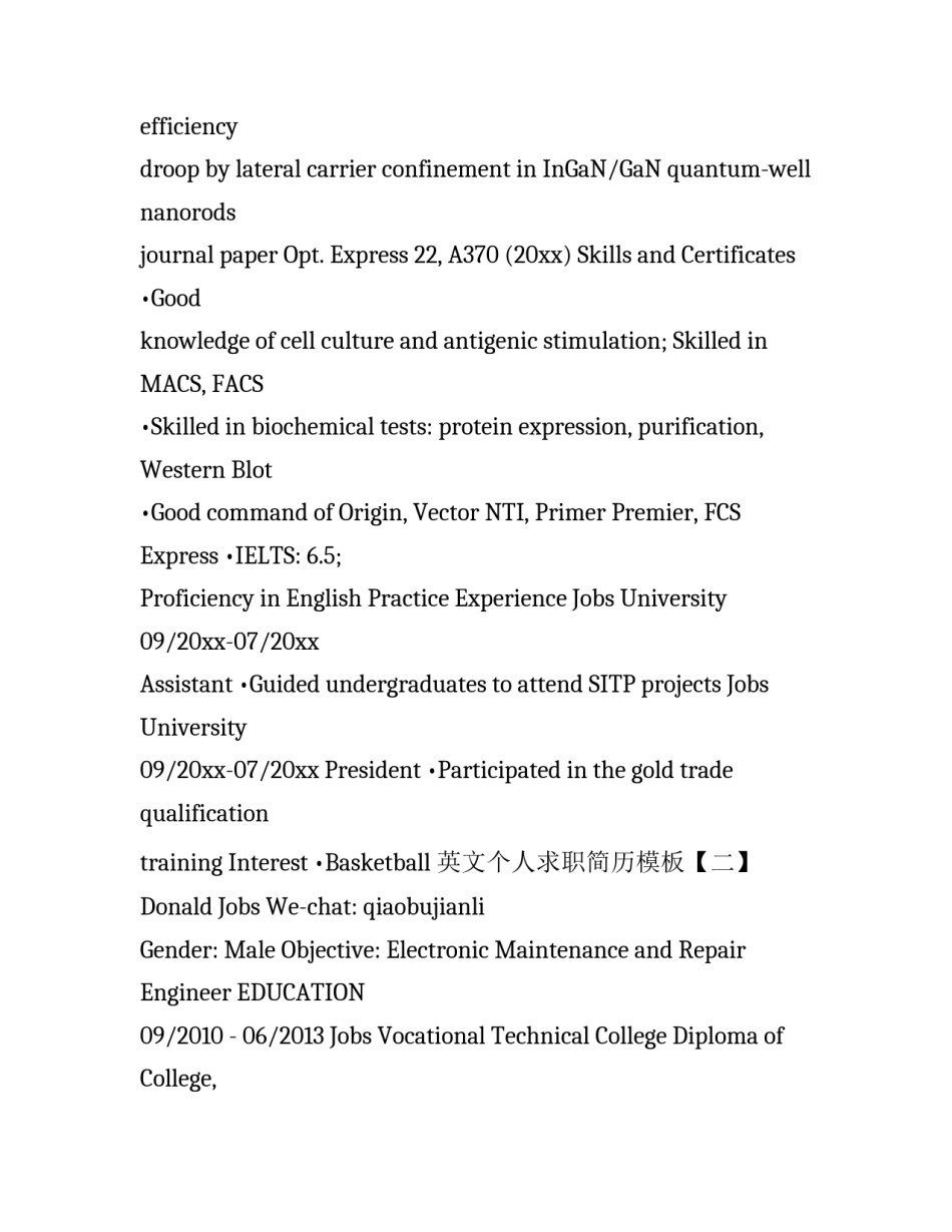 英文个人求职简历模板_第3页