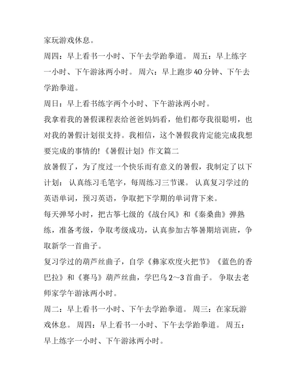最新《暑假计划》作文(25篇)_第2页