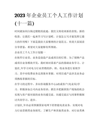 2023年企业员工个人工作计划(十一篇)