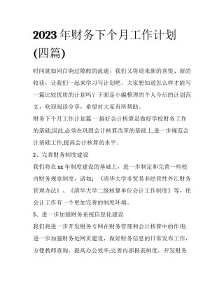 2023年财务下个月工作计划(四篇)
