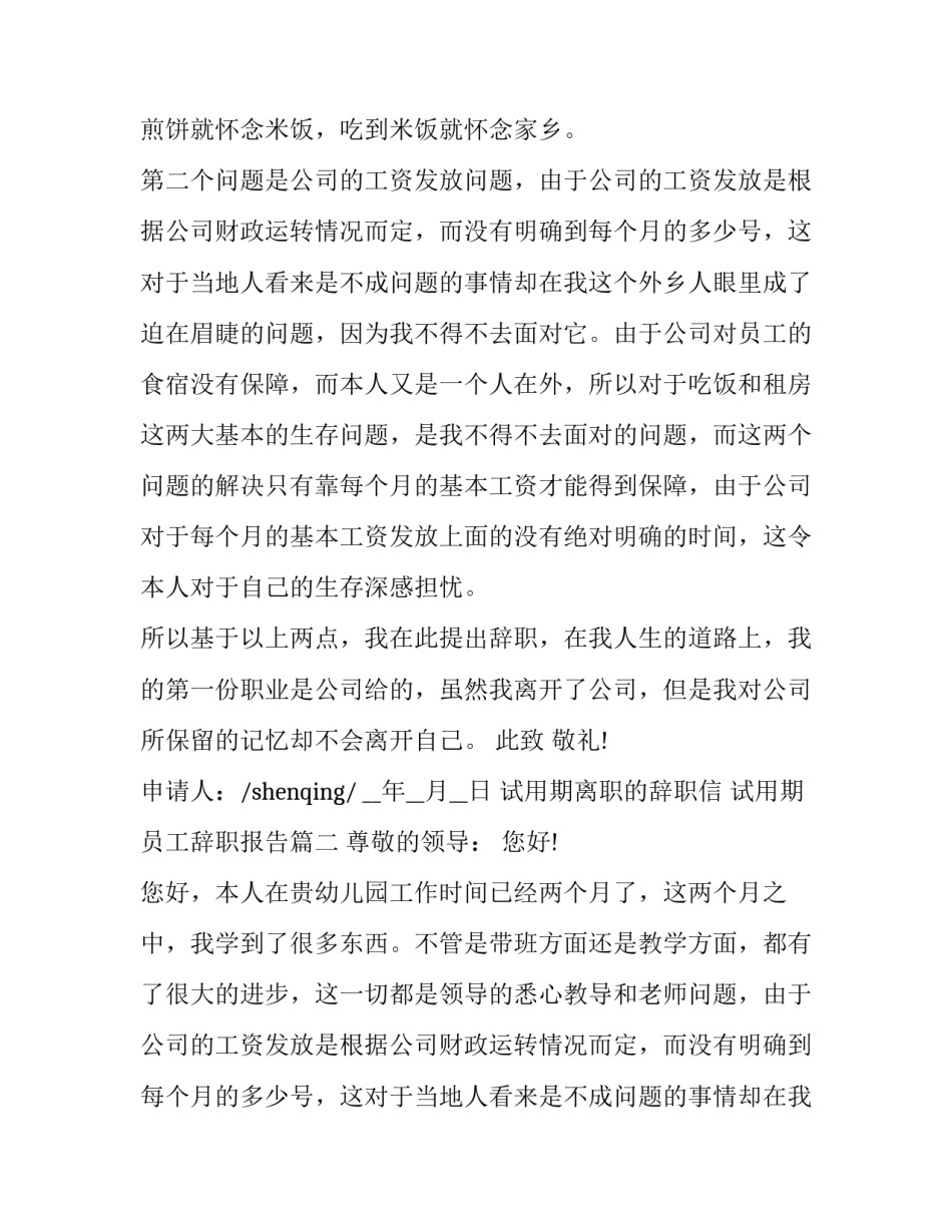 试用期离职的辞职信 试用期员工辞职报告(5篇)_第2页