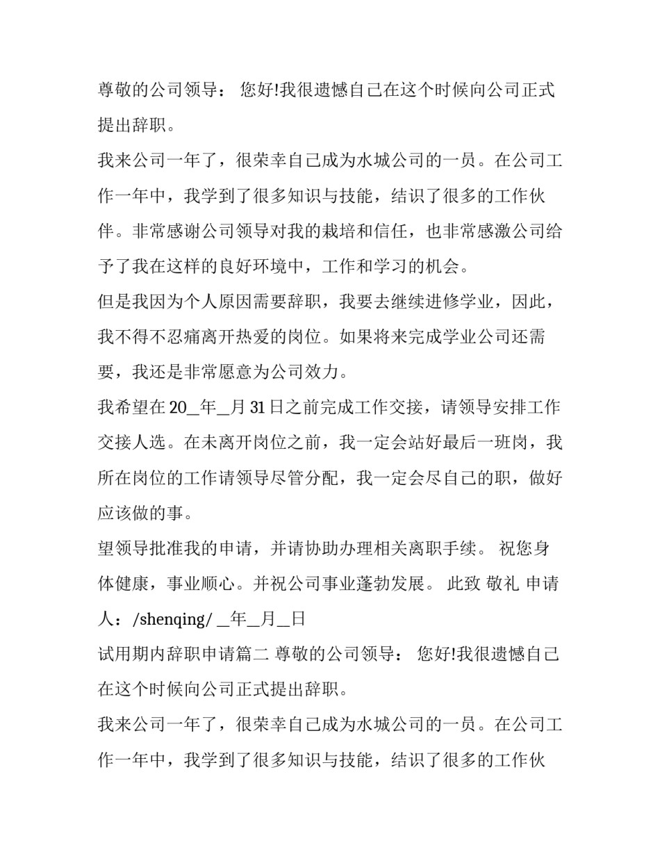 最新试用期内辞职申请(五篇)_第2页