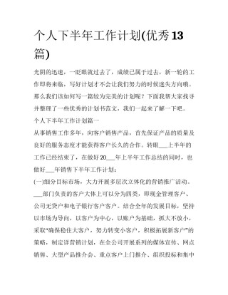 个人下半年工作计划(优秀13篇)