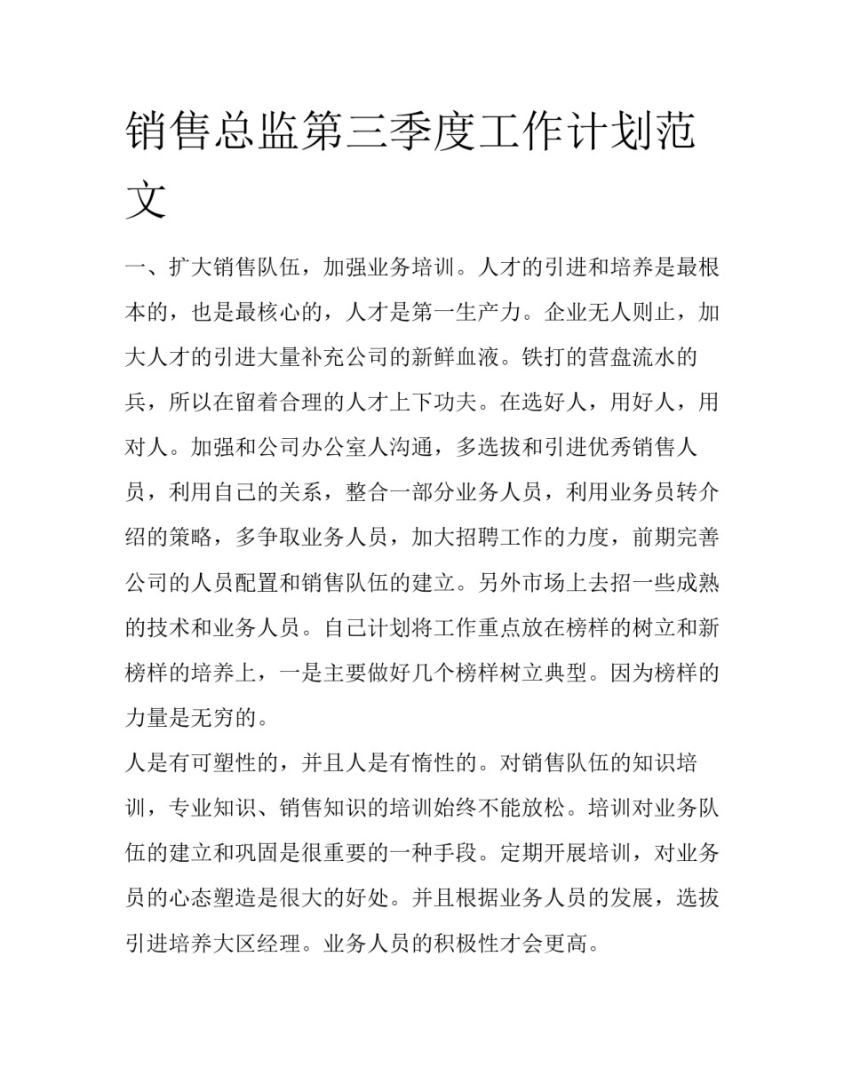 销售总监第三季度工作计划范文_第1页