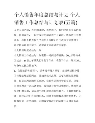 个人销售年度总结与计划 个人销售工作总结与计划表(五篇)