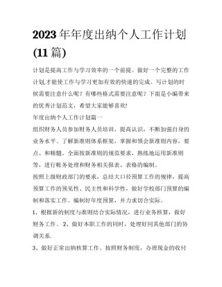 2023年年度出纳个人工作计划(11篇)