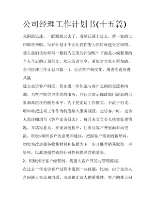 公司经理工作计划书(十五篇)