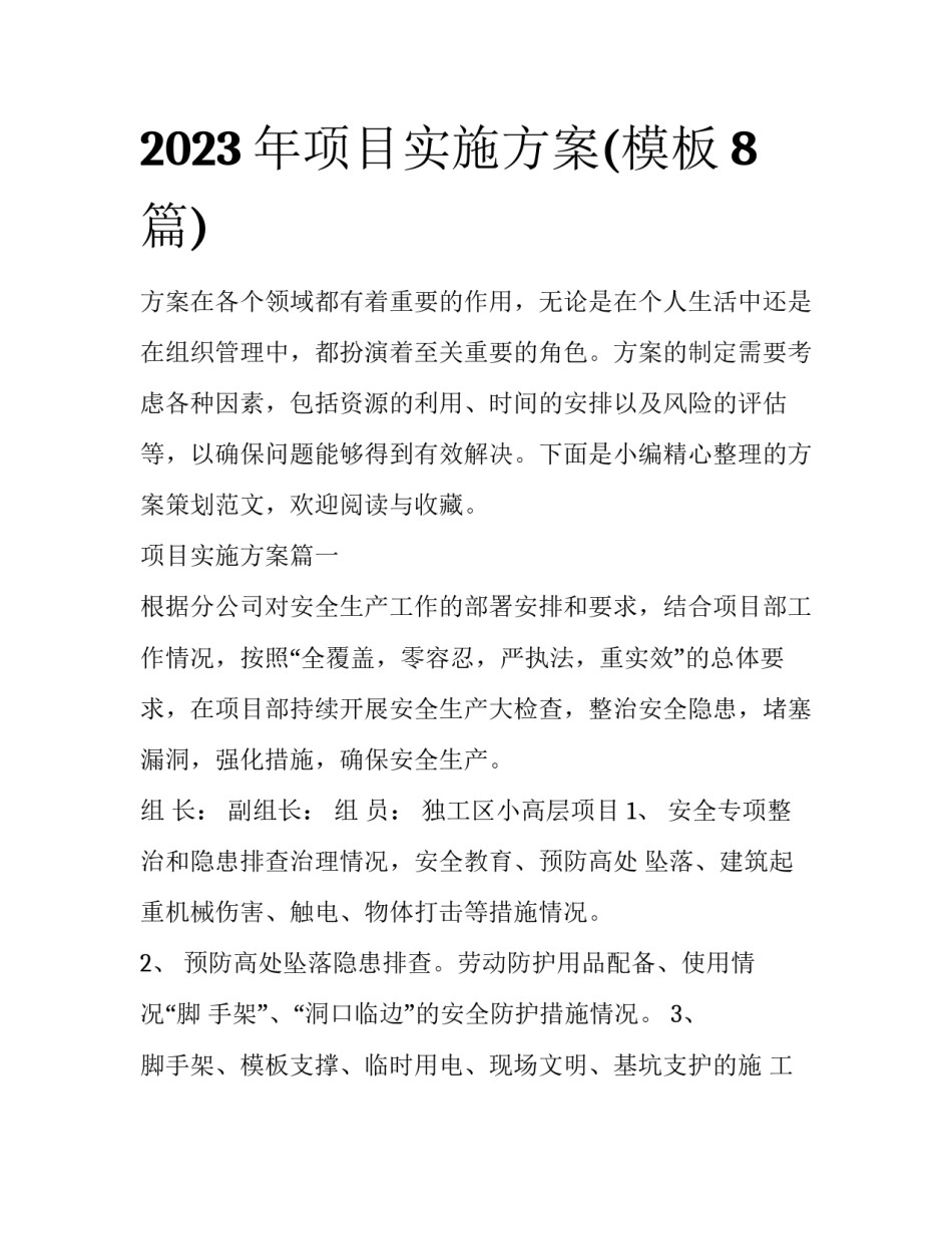 2023年项目实施方案(模板8篇)_第1页