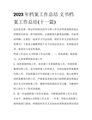 2023年档案工作总结 文书档案工作总结(十一篇)