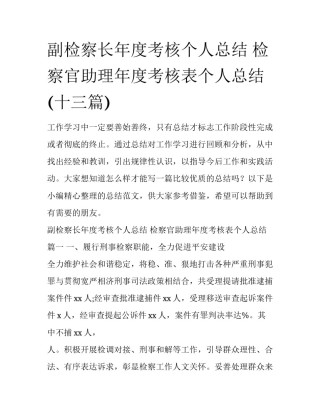 副检察长年度考核个人总结 检察官助理年度考核表个人总结(十三篇)