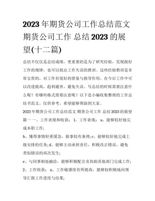 2023年期货公司工作总结范文 期货公司工作 总结2023的展望(十二篇)