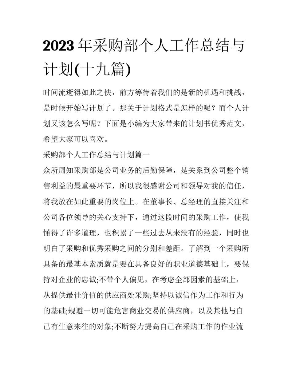 2023年采购部个人工作总结与计划(十九篇)_第1页