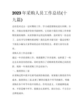 2023年采购人员工作总结(十九篇)