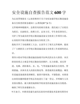 安全设施自查报告范文600字