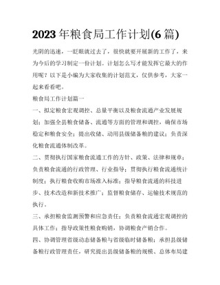 2023年粮食局工作计划(6篇)