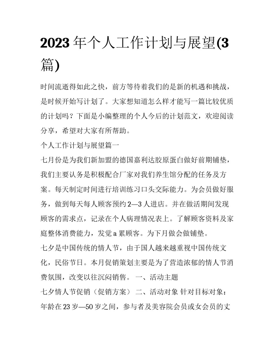 2023年个人工作计划与展望(3篇)_第1页