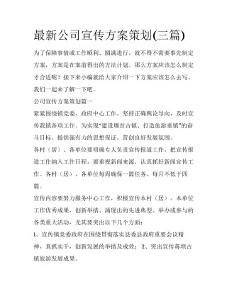 最新公司宣传方案策划(三篇)