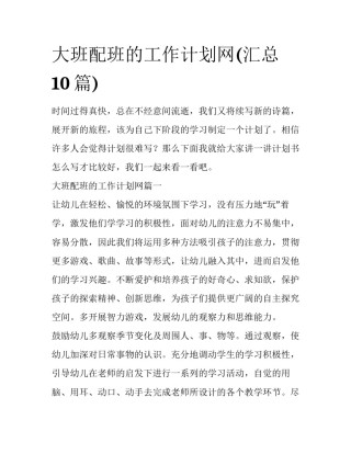 大班配班的工作计划网(汇总10篇)