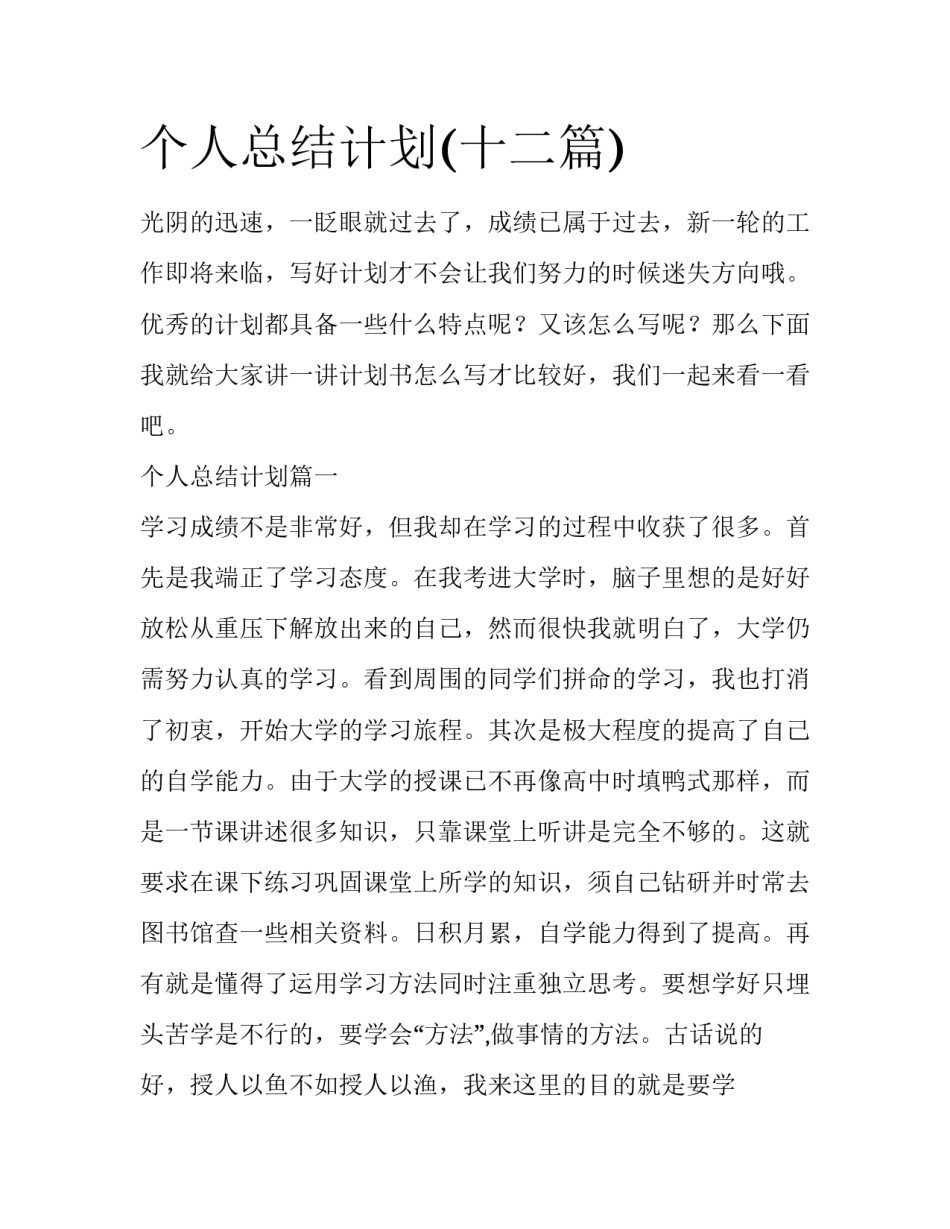 个人总结计划(十二篇)_第1页