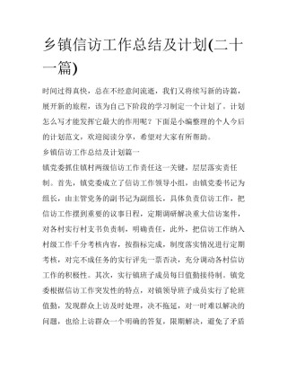 乡镇信访工作总结及计划(二十一篇)