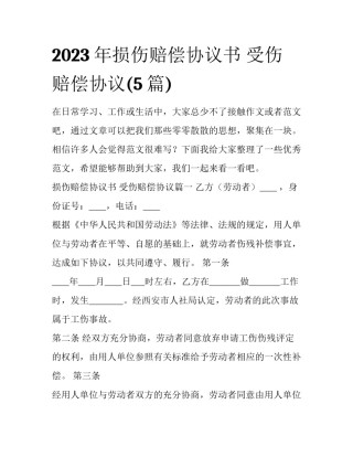 2023年损伤赔偿协议书 受伤赔偿协议(5篇)
