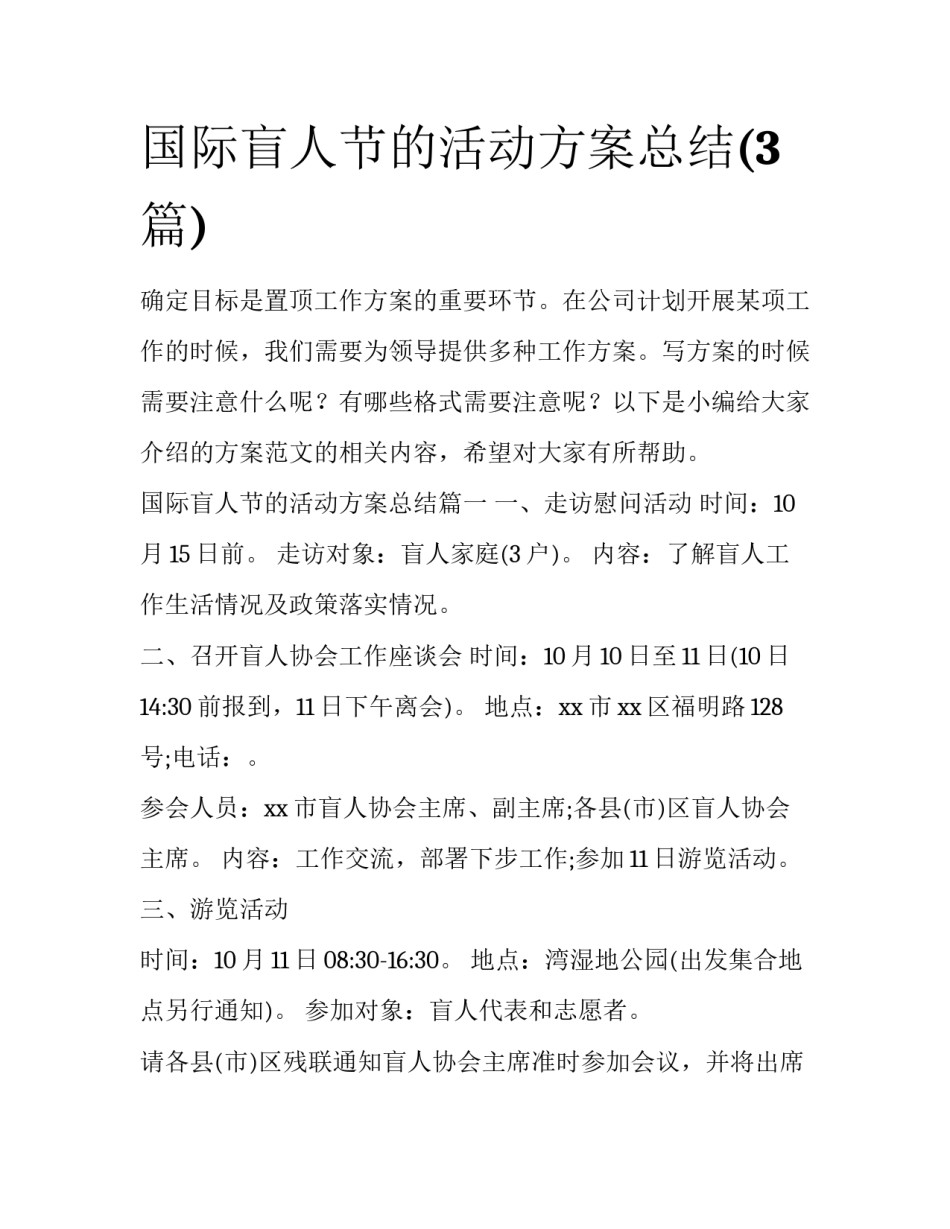 国际盲人节的活动方案总结(3篇)_第1页