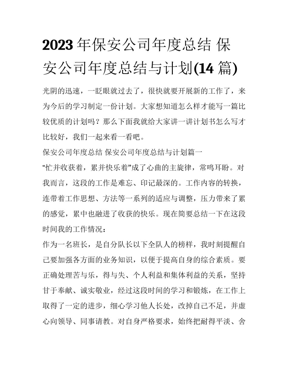 2023年保安公司年度总结 保安公司年度总结与计划(14篇)_第1页