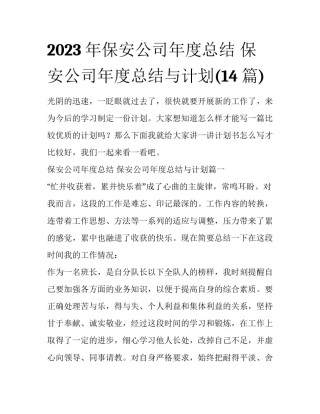 2023年保安公司年度总结 保安公司年度总结与计划(14篇)