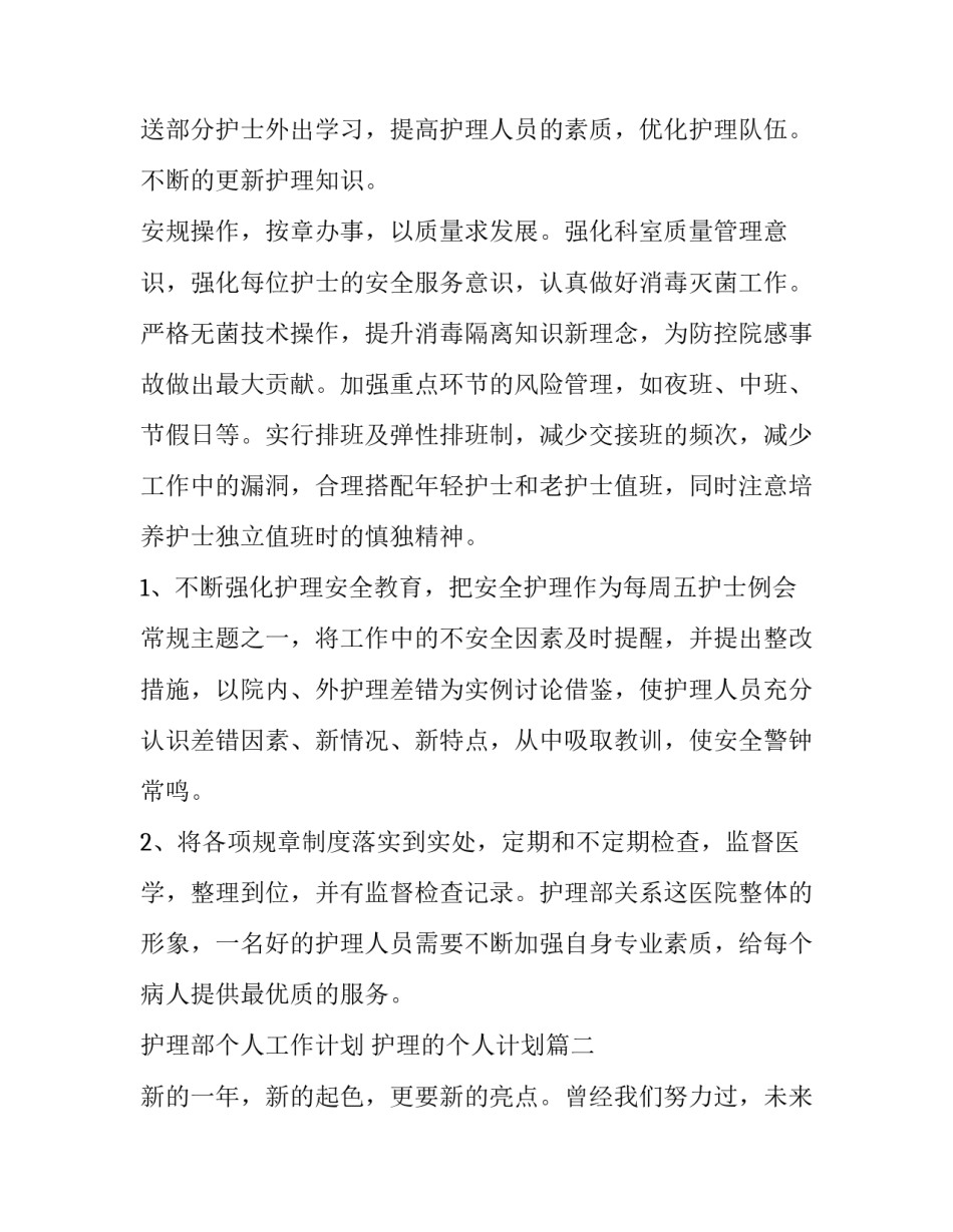最新护理部个人工作计划 护理的个人计划(8篇)_第2页