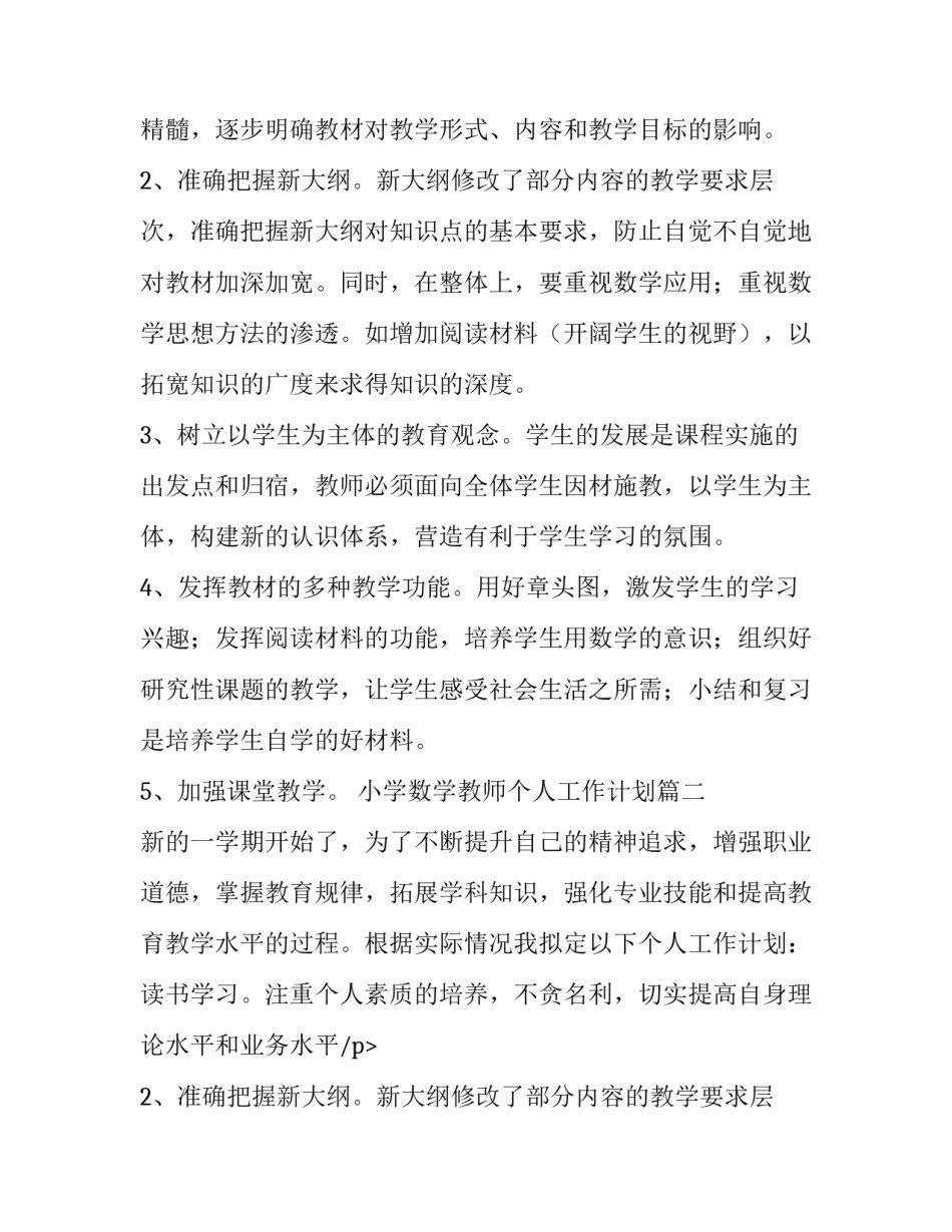 2023年小学数学教师个人工作计划(四篇)_第2页