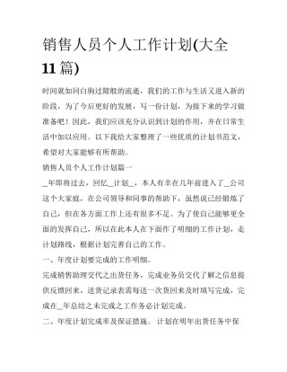 销售人员个人工作计划(大全11篇)