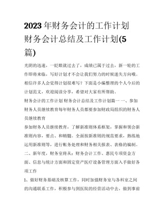 2023年财务会计的工作计划 财务会计总结及工作计划(5篇)