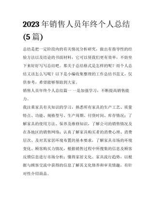 2023年销售人员年终个人总结(5篇)