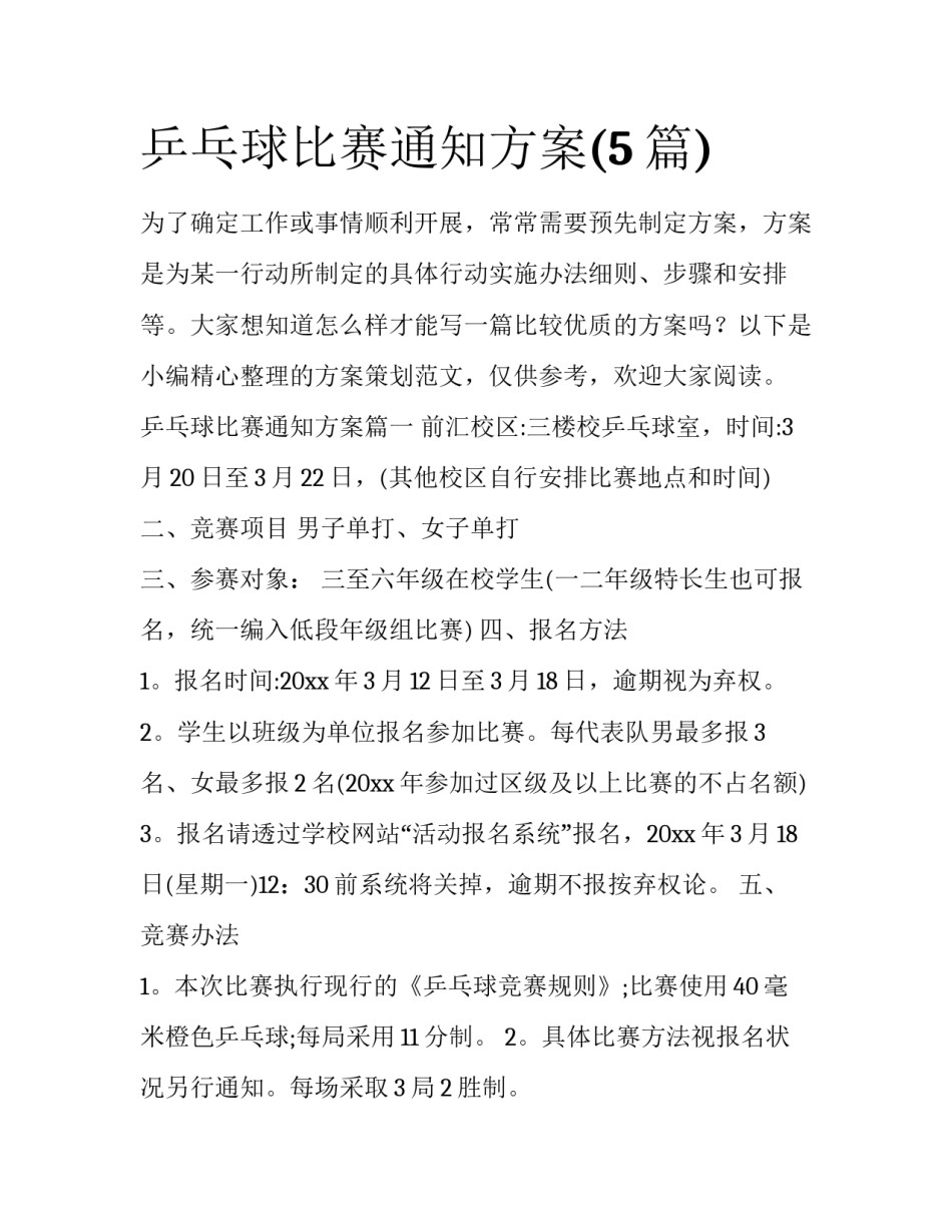 乒乓球比赛通知方案(5篇)_第1页