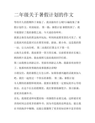 二年级关于暑假计划的作文