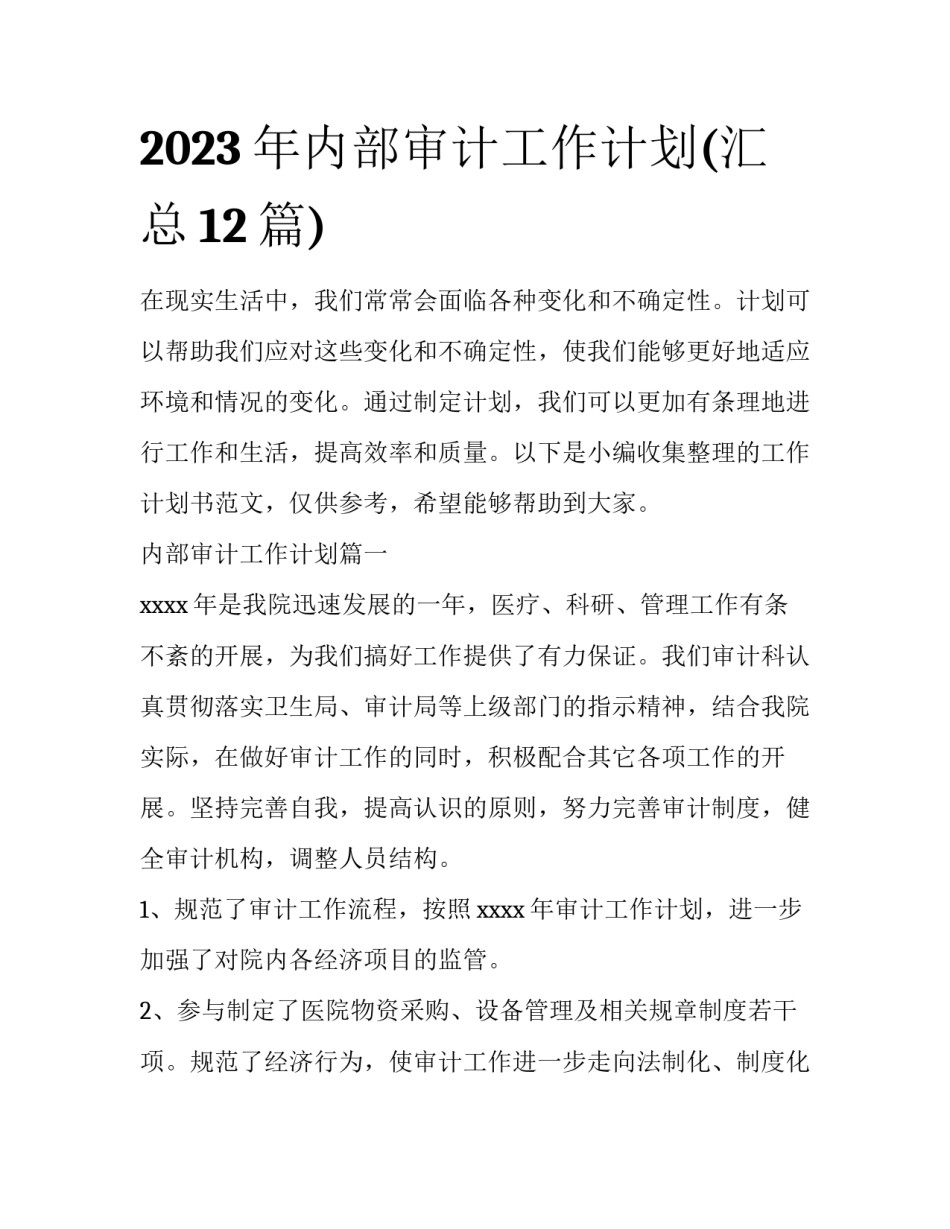 2023年内部审计工作计划(汇总12篇)_第1页