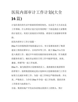 医院内部审计工作计划(大全14篇)
