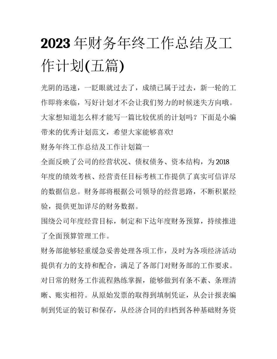 2023年财务年终工作总结及工作计划(五篇)_第1页