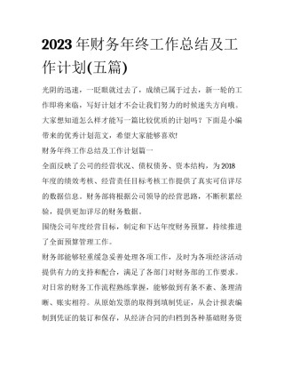 2023年财务年终工作总结及工作计划(五篇)