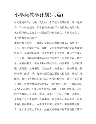 小学级教学计划(六篇)