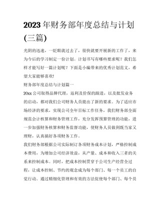 2023年财务部年度总结与计划(三篇)