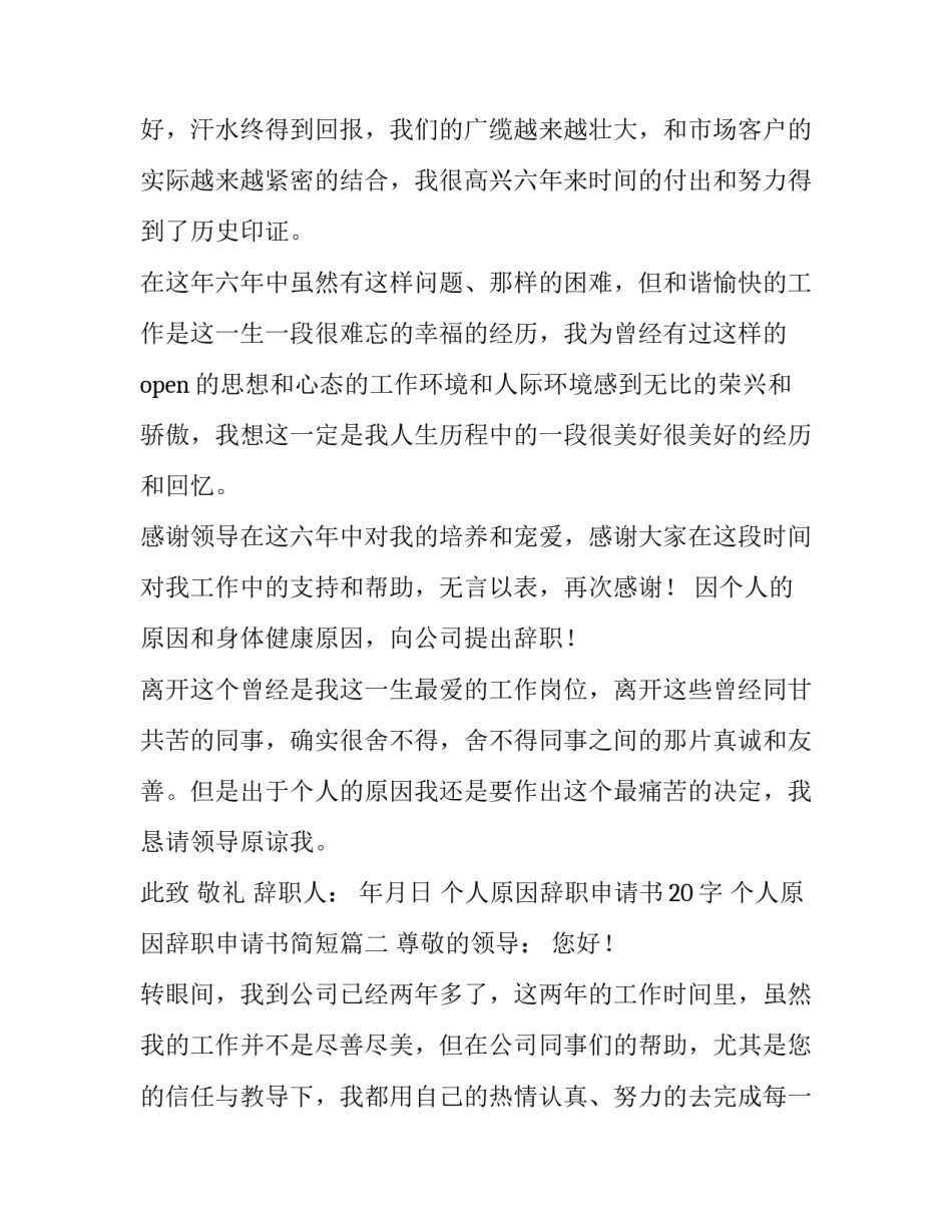 最新个人原因辞职申请书20字 个人原因辞职申请书简短(10篇)_第2页