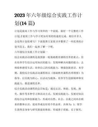 2023年六年级综合实践工作计划(14篇)