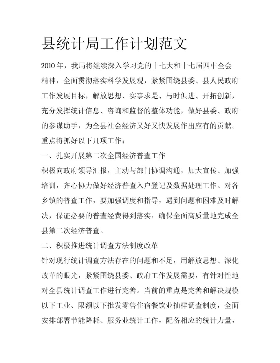 县统计局工作计划范文_第1页